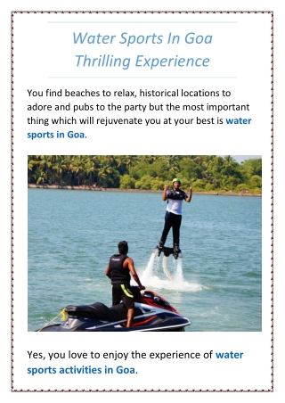Water Sports In Goa Thrilling Experience