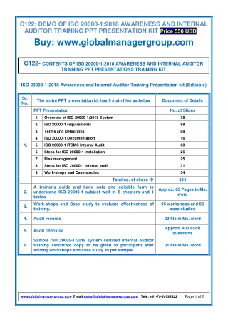 ISO 20000-1:2018 Awareness and Auditor Training PPT Presentation kit for ITSM