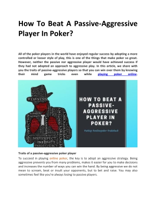 How To Beat A Passive-Aggressive Player In Poker