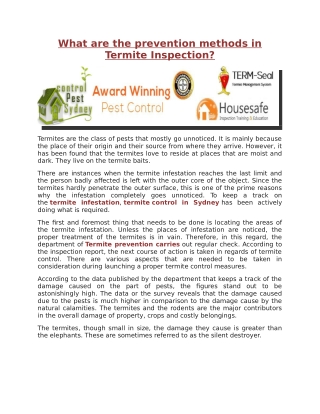 What are the prevention methods in Termite Inspection ?