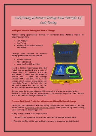 Basic Principles Of Leak Testing | Dart Technologies Ptl Ltd