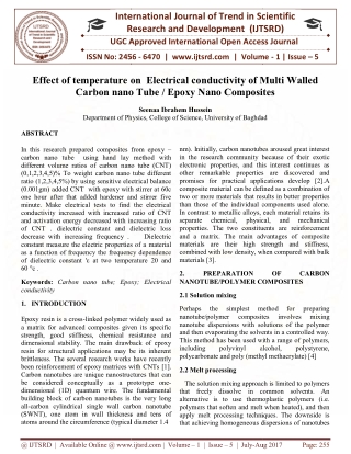 Effect of Temperature on Electrical Conductivity of Multi Walled Carbon nano Tube Epoxy Nano Composites