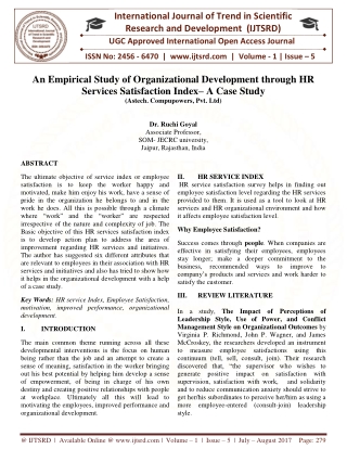 An Empirical Study of Organizational Development through HR Services Satisfaction Index- A Case Study