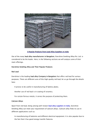 3 Popular Products from Lead Alloy Suppliers in India