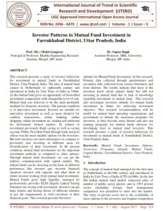 Investor Patterns in Mutual Fund Investment in Farrukhabad District, Uttar Pradesh, India