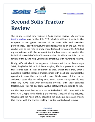 Second Solis Tractor Review