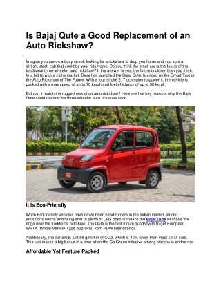 Is Bajaj Qute a Good Replacement of an Auto Rickshaw?