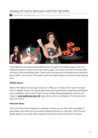 VARIETY OF CASINO BONUSES AND THEIR BENEFITS
