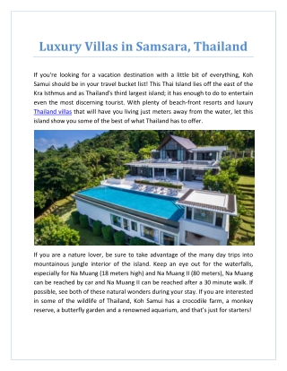 Luxury Villas in Samsara, Thailand