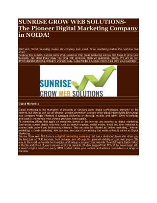 SUNRISE GROW WEB SOLUTIONS- The Pioneer Digital Marketing Company in NOIDA!