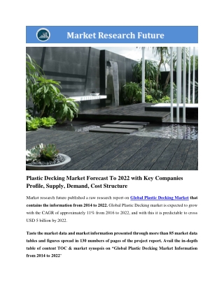 Global Plastic Decking Market Research Report - Forecast to 2022