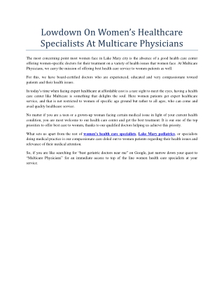 Lowdown On Women’s Healthcare Specialists At Multicare Physicians