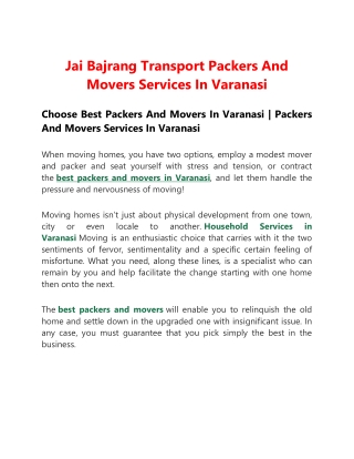 Best Packers and Movers in varanasi