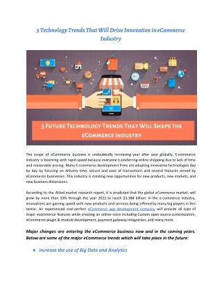 5 Technology Trends That Will Drive Innovation in eCommerce Industry