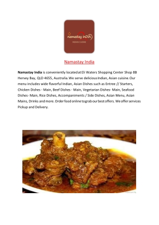 15% Off - Namastay India-Hervey Bay - Order Food Online