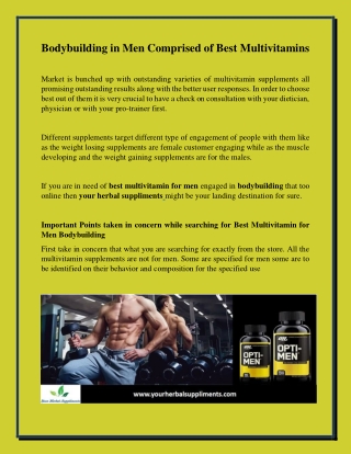 Bodybuilding in Men Comprised of Multivitamins