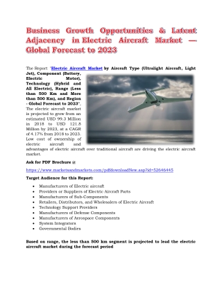 Business Growth Opportunities & Latent Adjacency in Electric Aircraft Market — Global Forecast to 2023