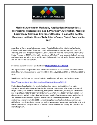 Medical Automation Market size, Growth, Forecast