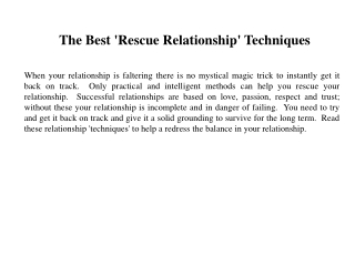 The Best 'Rescue Relationship' Techniques