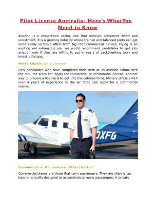 Pilot License Australia- Here’s What You Need to Know