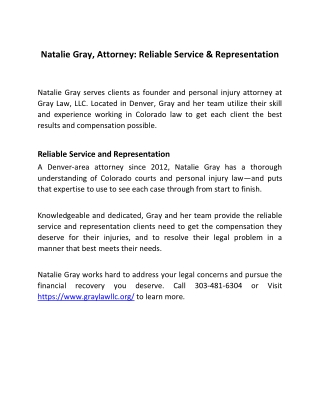 Natalie Gray, Attorney Reliable Service & Representation