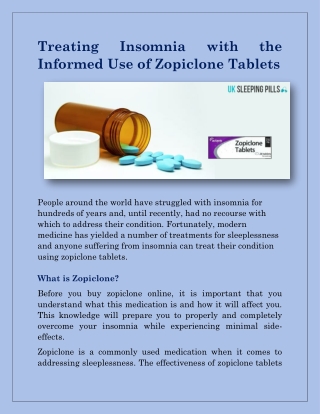 Treating Insomnia with the Informed Use of Zopiclone Tablets