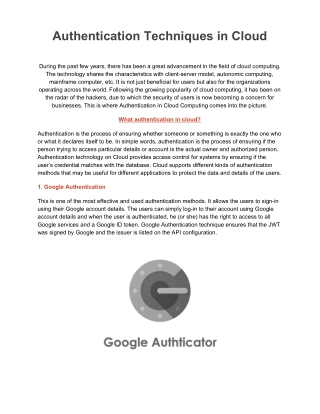 Authentication Techniques in Cloud