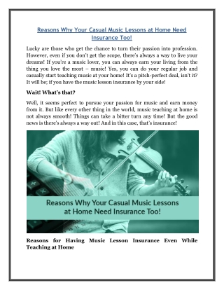 Reasons Why Your Casual Music Lessons at Home Need Insurance Too!