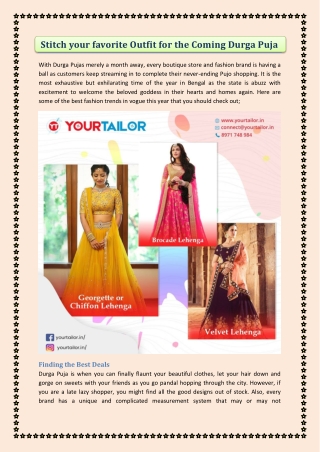 Stitch your favorite Outfit for the Coming Durga Puja
