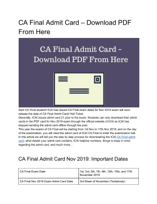 CA Final Admit Card – Download PDF From Here