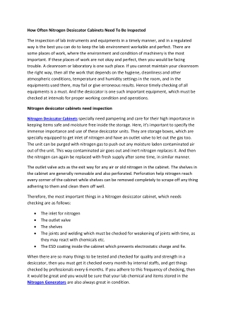 How Often Nitrogen Desiccator Cabinets Need To Be Inspected