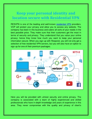 Keep your personal identity and location secure with Residential VPN