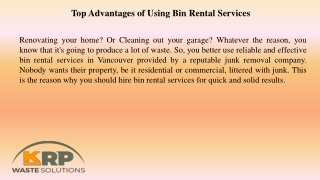 Top Advantages of Using Bin Rental Services