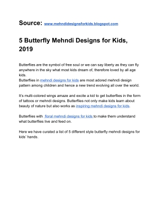 5 Butterfly Mehndi Designs for Kids,2019