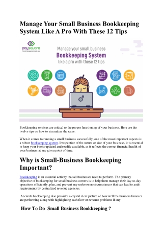 Manage Your Small Business Bookkeeping System Like A Pro With These 12 Tips