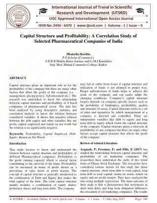 Capital Structure and Profitability A Correlation Study of Selected Pharmaceutical Companies of India