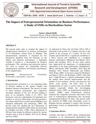 The Impact of Entrepreneurial Orientation on Business Performance A Study of SMEs in Horticulture Sector