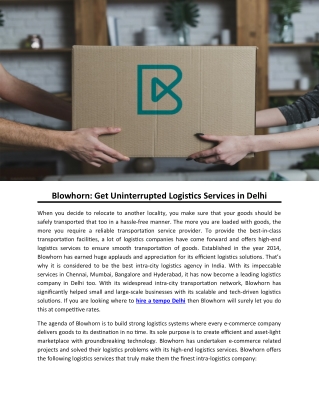 Blowhorn: Get Uninterrupted Logistics Services in Delhi