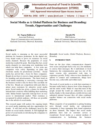 Social Media as A Global Platform for Business and Branding Trends, Opportunities and Challenges