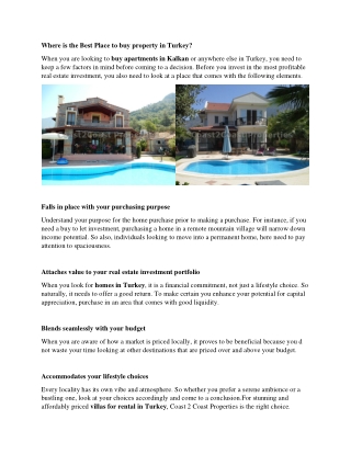 Where is the Best Place to buy property in Turkey?
