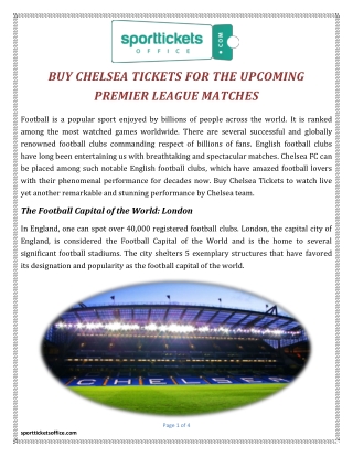 BUY CHELSEA TICKETS FOR THE UPCOMING PREMIER LEAGUE MATCHES