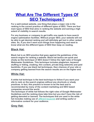 What Are The Different Types Of SEO Techniques?