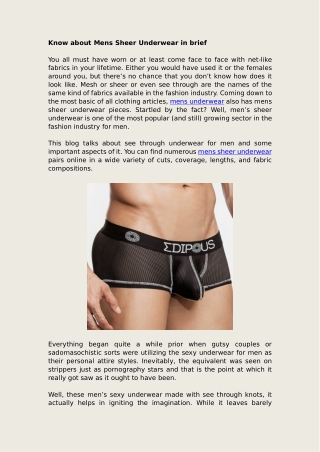 Know about Mens Sheer Underwear in brief