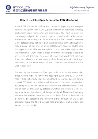 How to Use Fiber Optic Reflector for PON Monitoring