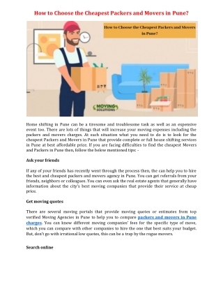 How to Choose the Cheapest Packers and Movers in Pune?