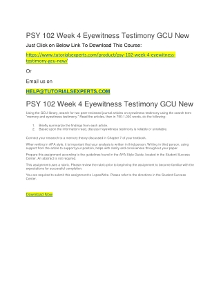 PSY 102 Week 4 Eyewitness Testimony GCU New