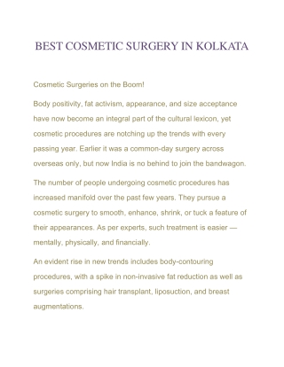 BEST COSMETIC SURGERY IN KOLKATA