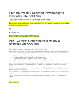 PSY 102 Week 6 Applying Psychology to Everyday Life GCU New