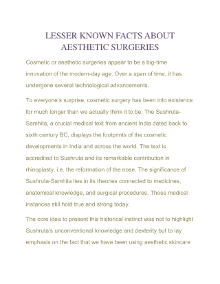 LESSER KNOWN FACTS ABOUT AESTHETIC SURGERIES