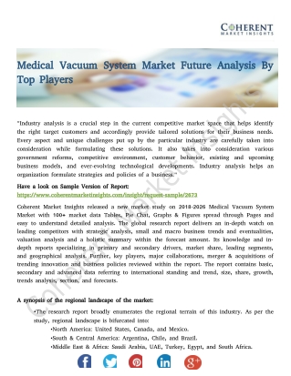 Medical Vacuum System Market Future Analysis By Top Players